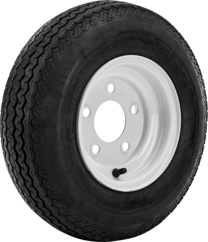 AWC trailer tire and wheel assembly with white rim and black tire, 58-8150 model, suitable for utility trailers.