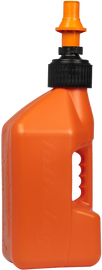 Orange Tuff Jug utility container with orange cap, 2.7-gallon capacity, durable plastic, ideal for storage and transport.