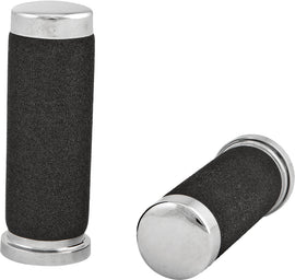 HardDrive foam chrome grips without throttle sleeve, designed for motorcycle handlebars, with textured surface for secure grip.