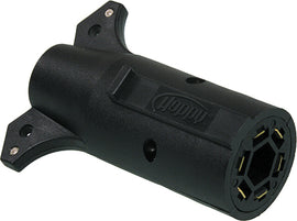 Hopkins 7-Way RV blade connector to 6-way round electrical trailer plug, showing the wiring and connection points.