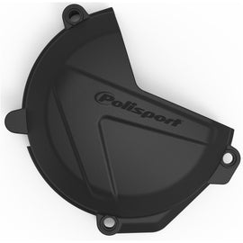 Polisport Plastics clutch cover protector in black, designed for motorcycle engines, shown in the image.