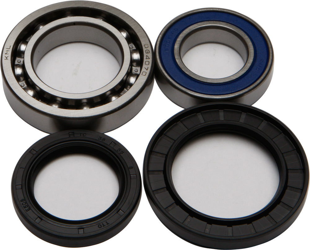 All Balls drive wheel bearing and seal kit 22-51012 showing metal bearings and rubber seals for motorcycle or ATV wheels