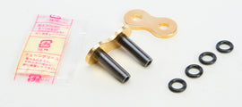D.I.D Pro-Street 530vx Rivet Master Link Gold for motorcycle chains, showing the gold-colored rivet master link on a chain.