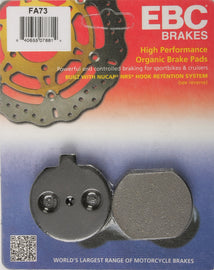 EBC Motorcycle Brakes Fa73 Organic brake pads for motorcycles, showing the black brake pad with metal backing plate.