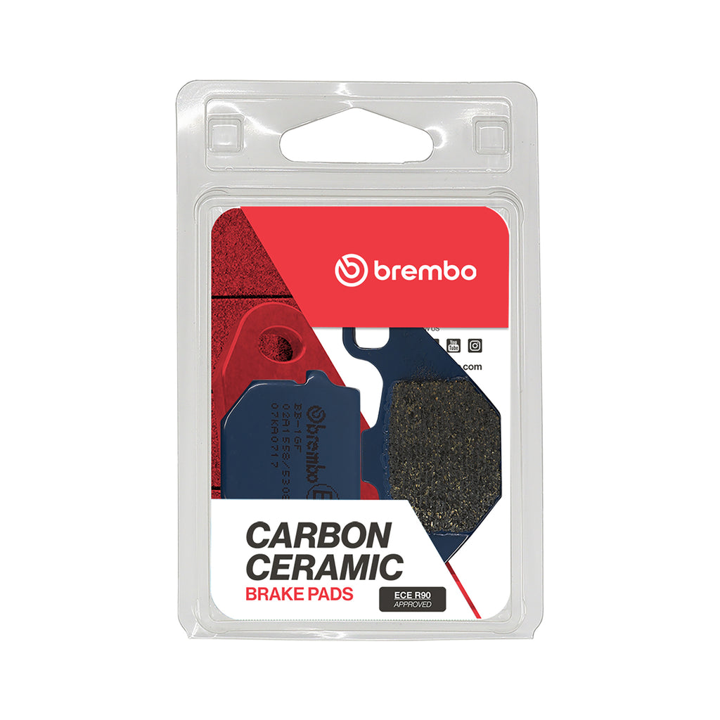 Brembo Prime CC carbon ceramic brake pads for high-performance vehicle braking system, featuring Brembo branding and metallic components.