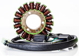Ricks Motorsport Electric Stator 27-21568 showing a metal coil assembly with wiring for motorcycle engine replacement