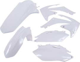 Acerbis white plastic kit with multiple panels and parts, displayed on a plain background, designed for motorcycle or dirt bike repair.