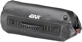 GIVI GRT714B waterproof 20L cargo bag attached to motorcycle luggage rack, showing durable fabric and secure straps.