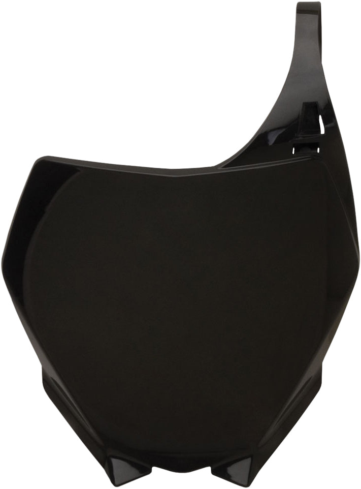 Acerbis black front number plate for Yamaha YZ250 dirt bike, featuring mounting holes and a sleek, durable design.