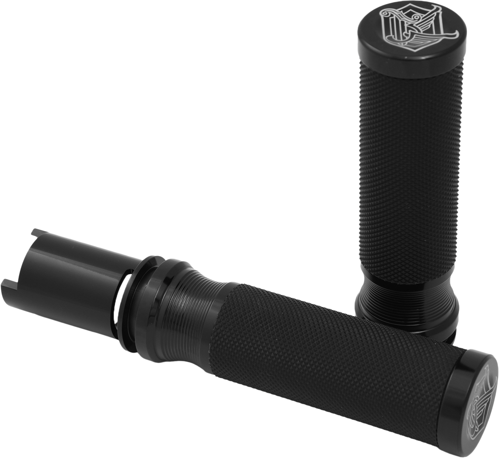 Kens Factory NL Grips Fine Knurl Flhxs Fltrxs `23-25, motorcycle handlebar grips with textured surface, black finish.