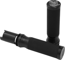 Charger l'image dans la galerie, Kens Factory NL Grips Fine Knurl Flhxs Fltrxs `23-25, motorcycle handlebar grips with textured surface, black finish.