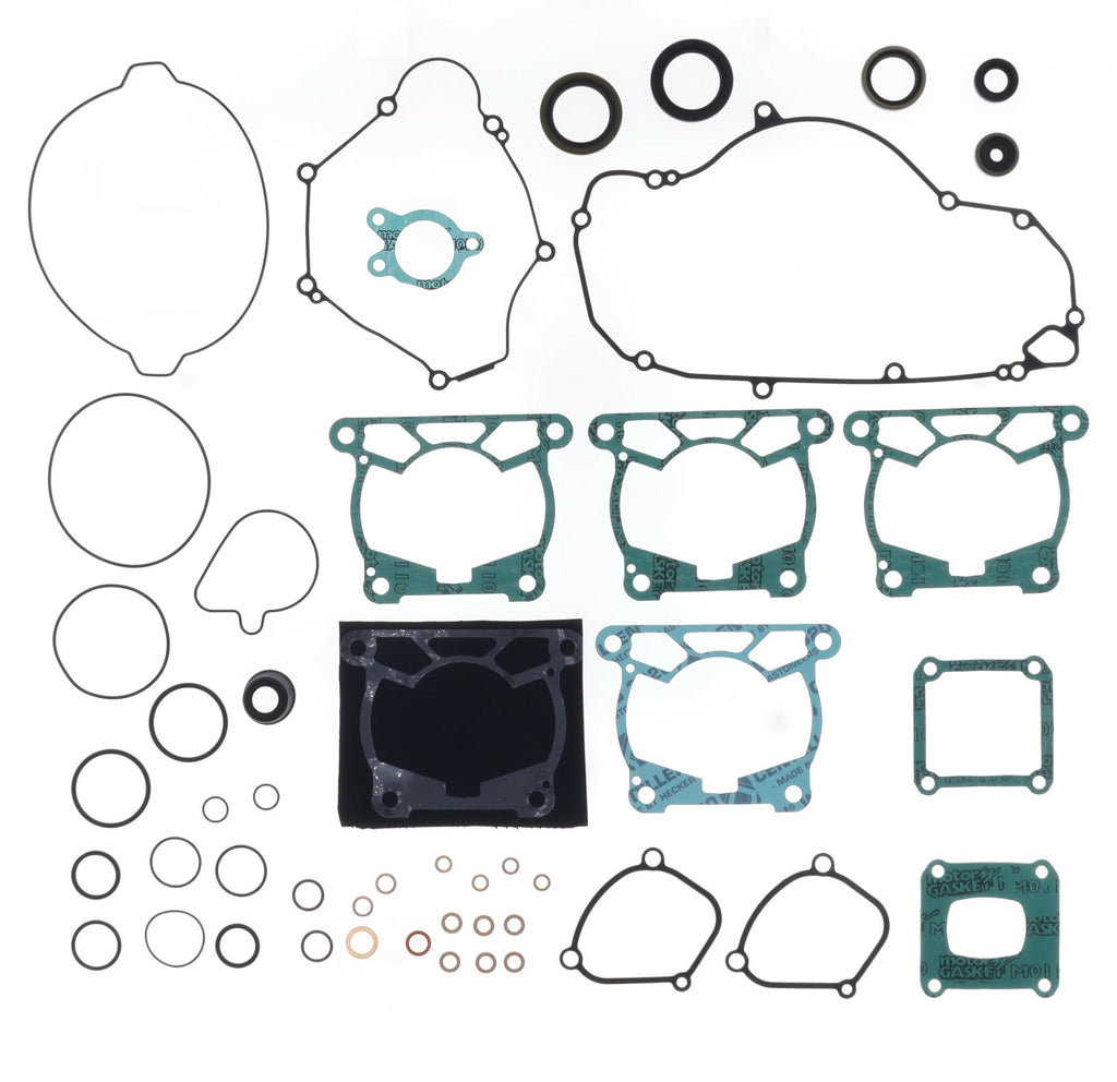 Athena Complete Gasket Kit for KTM motorcycle, featuring gaskets and seals arranged neatly on a clean surface.