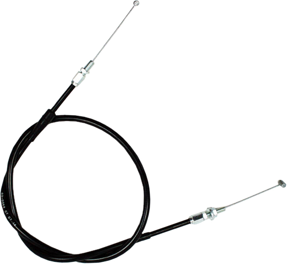 Motion Pro black vinyl throttle pull cable with metal fittings, designed for motorcycle control lines.