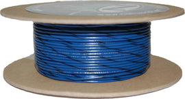 Blue and black striped 100-foot spool of Namz 20-gauge electrical wire, ideal for automotive wiring projects.