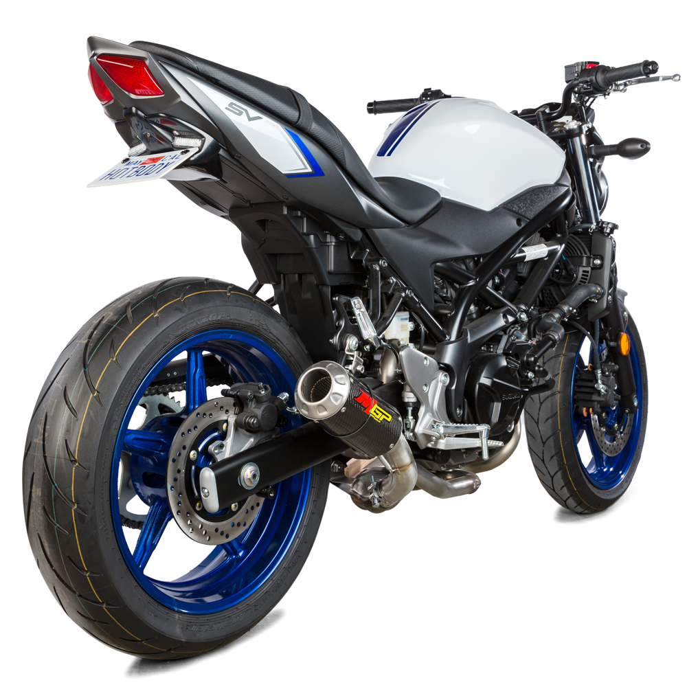 Hotbodies Racing Fender Eliminator in gloss black for Suzuki motorcycle, shown installed with sleek, streamlined design.