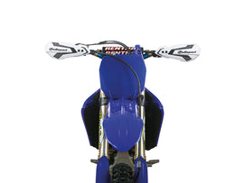 Polisport Plastics MX Flow handguards in white and black with mounting brackets, designed for motocross bikes.