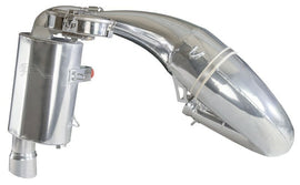 SLP Performance Single Pipe Polished Exhaust with Trail Chef Mount for Axys S/M 27-0668TCM, showcasing sleek metal finish and mounting details.