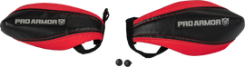 Pro Armor black and red hand guards, body protection gear with adjustable straps, designed for off-road riding.