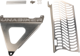 Unabiker Kaw Natural street radiator guard for motorcycles, featuring durable protective mesh and branding details.