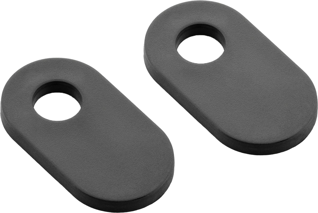 RIZOMA black turn signal mounting kit with two parts, designed for motorcycle turn signal installation, featuring durable black finish.