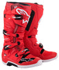 Alpine Star Tech 7 motocross boots in red, size 8, featuring sturdy construction and secure fastening straps.