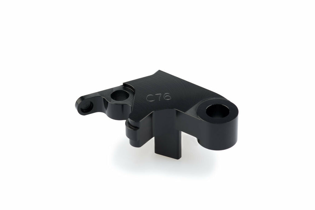 Black PUIG lever adapter clutch for motorcycle, shown mounted on the handlebar with detailed finish.
