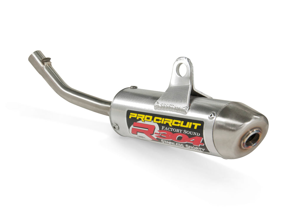 Pro Circuit KTM85SX 2009-2014 exhaust silencer R-304, lightweight motorcycle exhaust component with branding and mounting details.