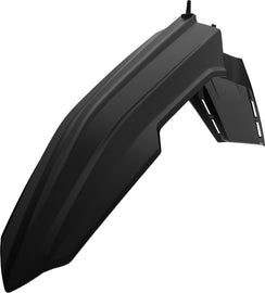 Black Polisport Plastics front fender for motorcycles, model 64-05614, shown in the image with a sleek, durable design.