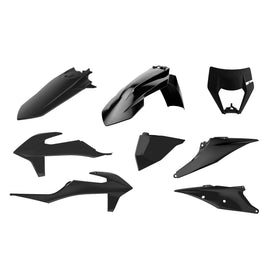 Polisport Plastics Enduro Kit with black mask for KTM, including body panels and protective gear, in black color.