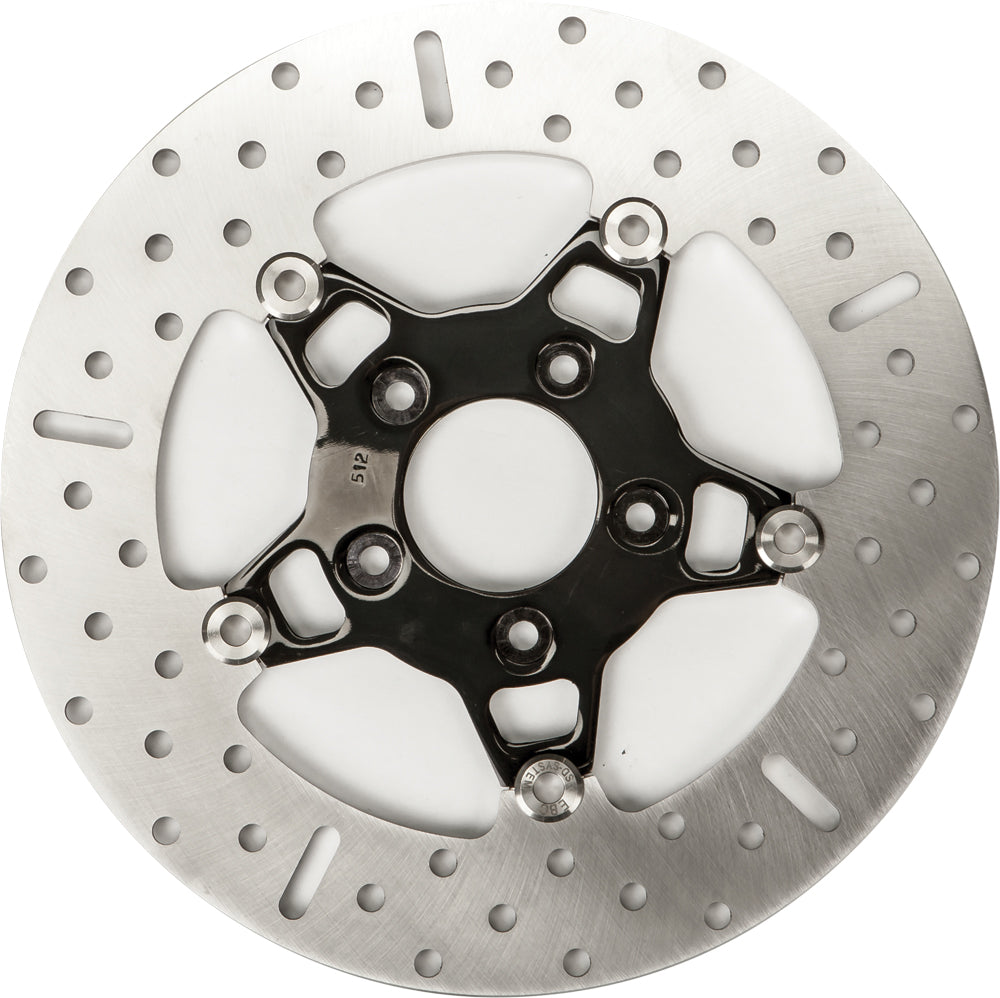 EBC Motorcycle Brakes V-Twin Street Rotor Fsd010blk, floating chrome and black brake rotor with vented design for motorcycles.