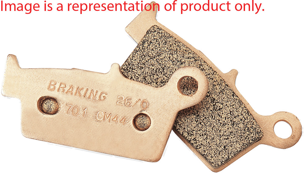 Braking high performance sintered brake pad set for vehicle brakes, showing metal backing plates and brake pad friction surfaces.