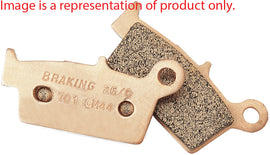 Braking high performance sintered brake pad set for vehicle brakes, showing metal backing plates and brake pad friction surfaces.