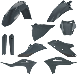 Acerbis full plastic body kit in gas grey metallic color for motorcycle, featuring smooth, durable plastic panels.