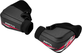 ZETA black and red handguards for motorcycle handlebars, featuring protective design and branding details.