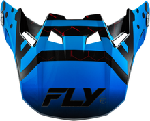 Load image into Gallery viewer, Fly Racing Formula CC Tektonic motorcycle helmet visor in black, blue, and red, shown in medium/large size.