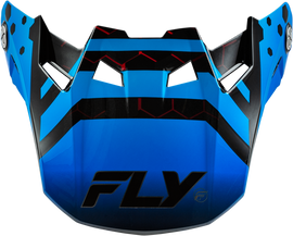 Fly Racing Formula CC Tektonic motorcycle helmet visor in black, blue, and red, shown in medium/large size.