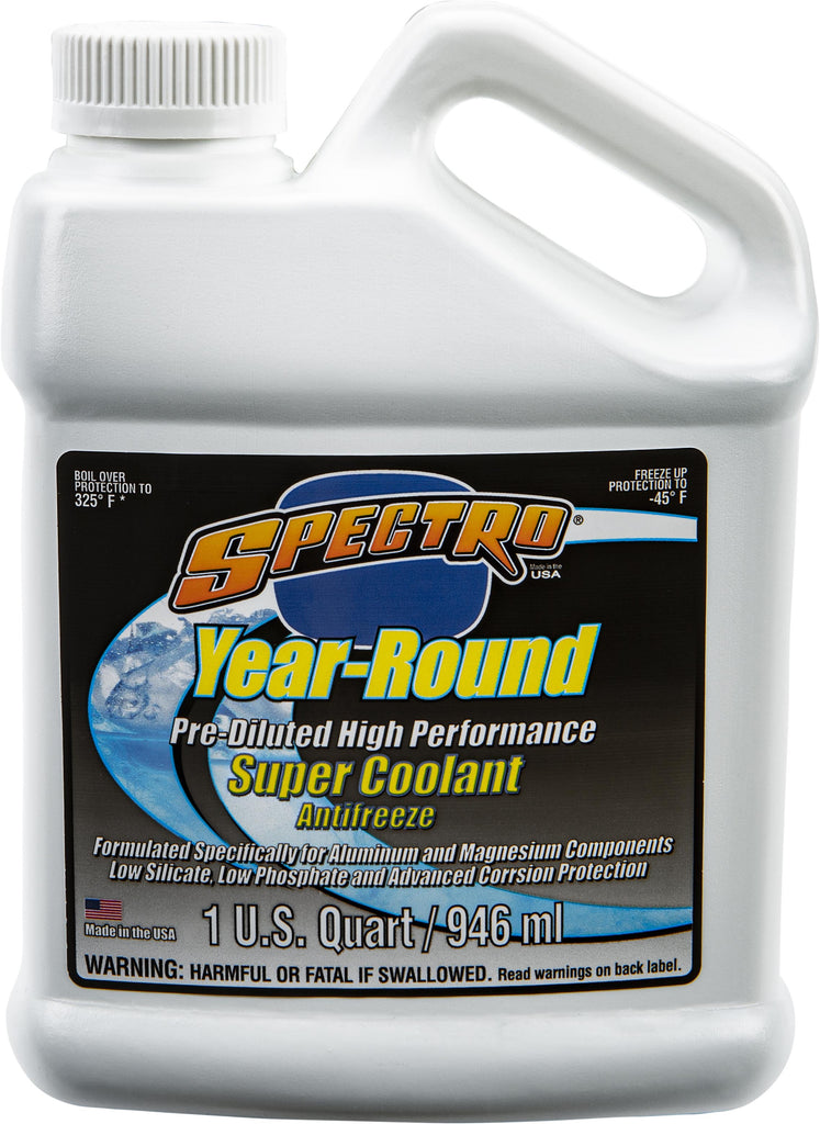 Spectro Year Round Super Coolant 1 Qt bottle, automotive coolant and chemical solution for engine cooling and protection.