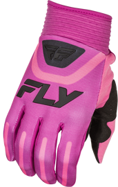 Fly Racing F-16 gloves in mauve and black, large size, with padded knuckles and breathable fabric for motorcycle riding.