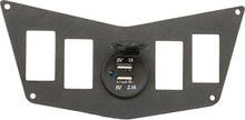 Load image into Gallery viewer, FLIP Switch Products Dash 4 Switch Plate with USB ports, vehicle accessory featuring four switches and integrated charging ports