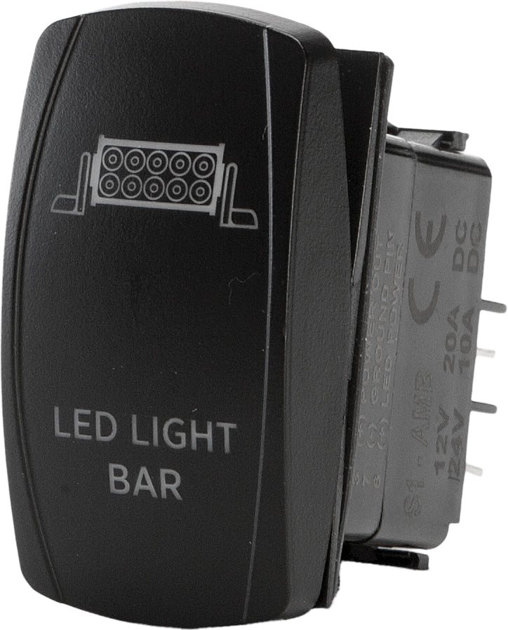 FLIP Switch Products LED light bar lighting switch Pro Series backlit switch with black housing and illuminated control button.