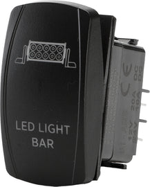 FLIP Switch Products LED light bar lighting switch Pro Series backlit switch with black housing and illuminated control button.