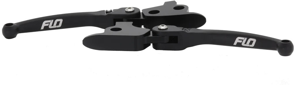Flo Motorsports MX style lever set in black for Harley Davidson FLH and FLT models, 2021-2023, with durable motorcycle levers.