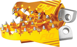 Flo Motorsports Moto Style Footpeg Set in gold, 2x3.125 inches, for motorcycle customization and performance.