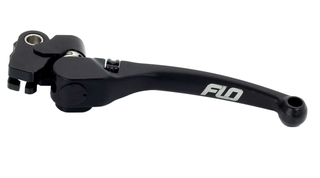 Black Flo Motorsports Pro 160 Braketech clutch lever for motorcycles, featuring sleek design and durable construction.