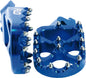 Flo Motorsports Pro Series foot pegs in blue, designed for motorcycle riders, with durable metal construction and textured surface for grip.