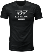 Load image into Gallery viewer, Fly Racing Fly Evolution Tee in black, XL size, showing the casual fitted black T-shirt with subtle branding details.