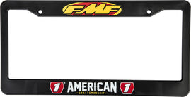 FMF Racing auto license plate frame accessory with black finish and mounting holes, designed for vehicle license plates.