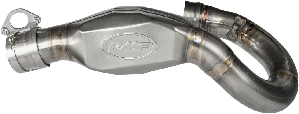 FMF Racing Megabomb stainless steel exhaust header for Kawasaki motorcycle, showcasing the durable exhaust component.