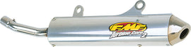 FMF Racing Turbinecore II spark arrestor exhaust for dirt bikes, showing the sleek metal design and branding details.