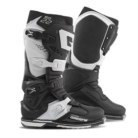 Gaerne SG22 motocross boots in black and white, size 12, featuring durable construction and secure ankle protection.